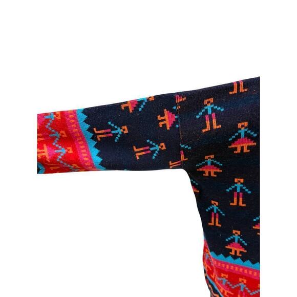 VTG Y2K Pixelated People Stick Figure Sweater 90s Blue Red Ugly XL Unisex - Picture 2 of 6